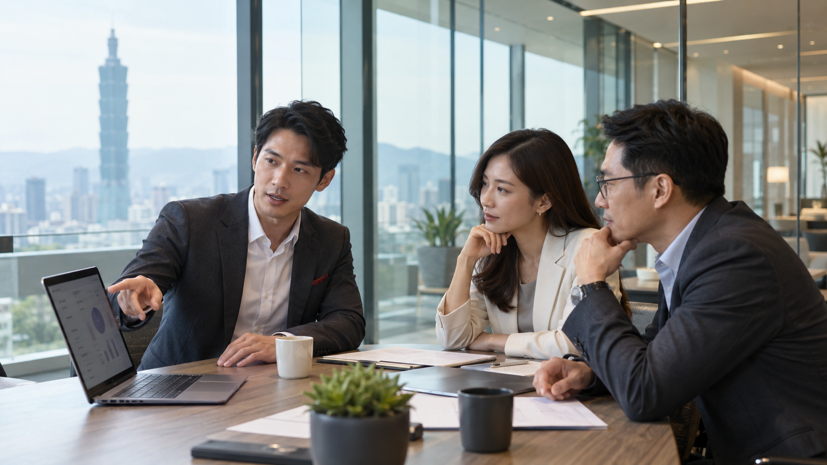 商務顧問與企業客戶面對面交流合作需求