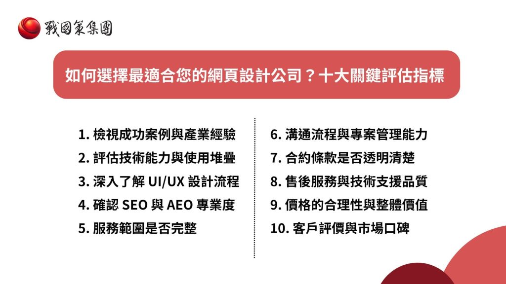 台灣各家主要網頁設計公司費用一覽表(2025年6月更新)戰國策集團