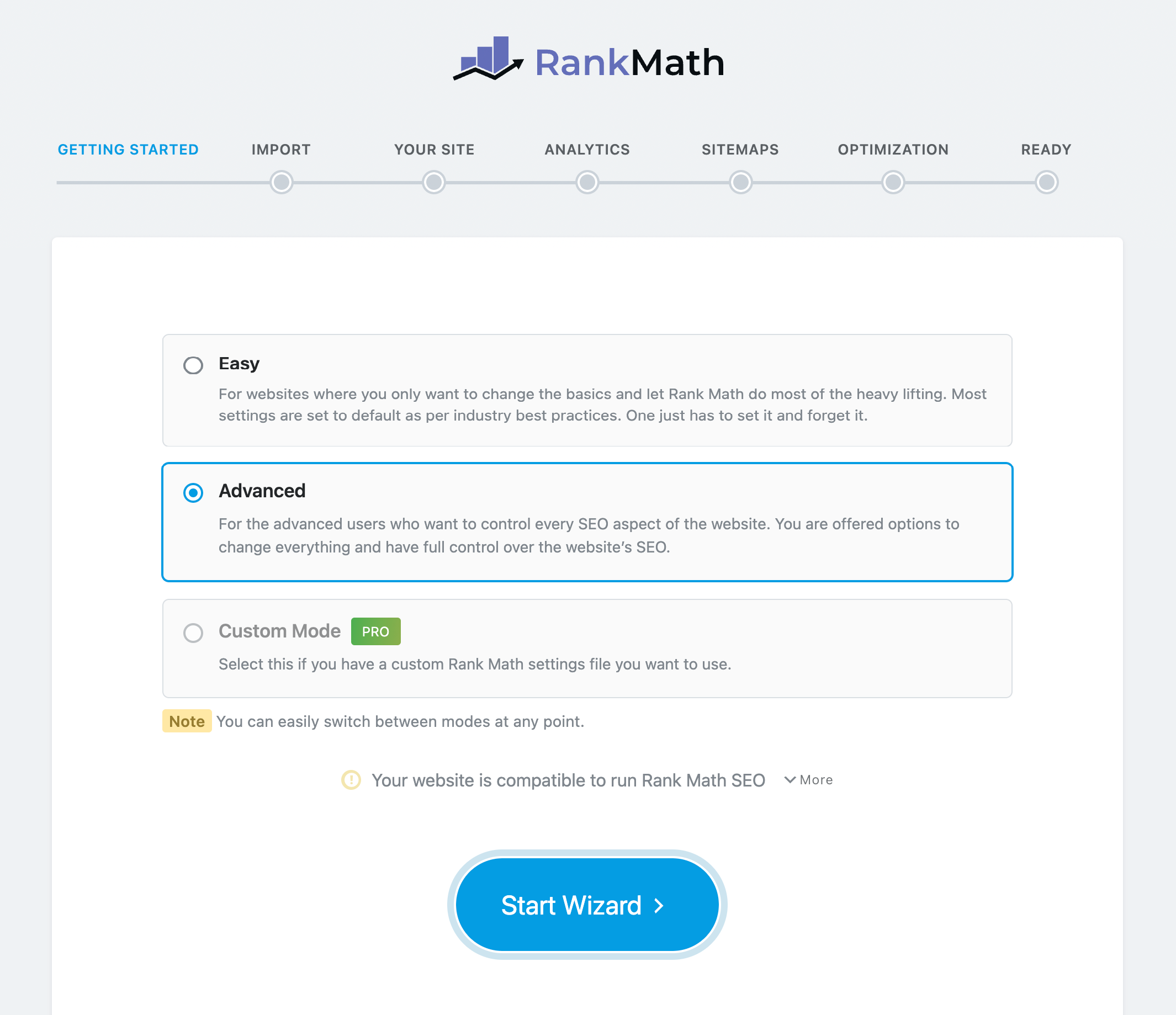 Rank Math 基礎設定教學：推薦選擇Advanced版本