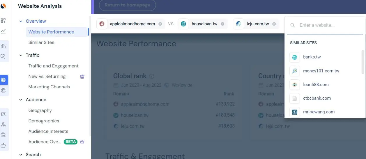 similarweb 操作教學：競爭者網站分析01