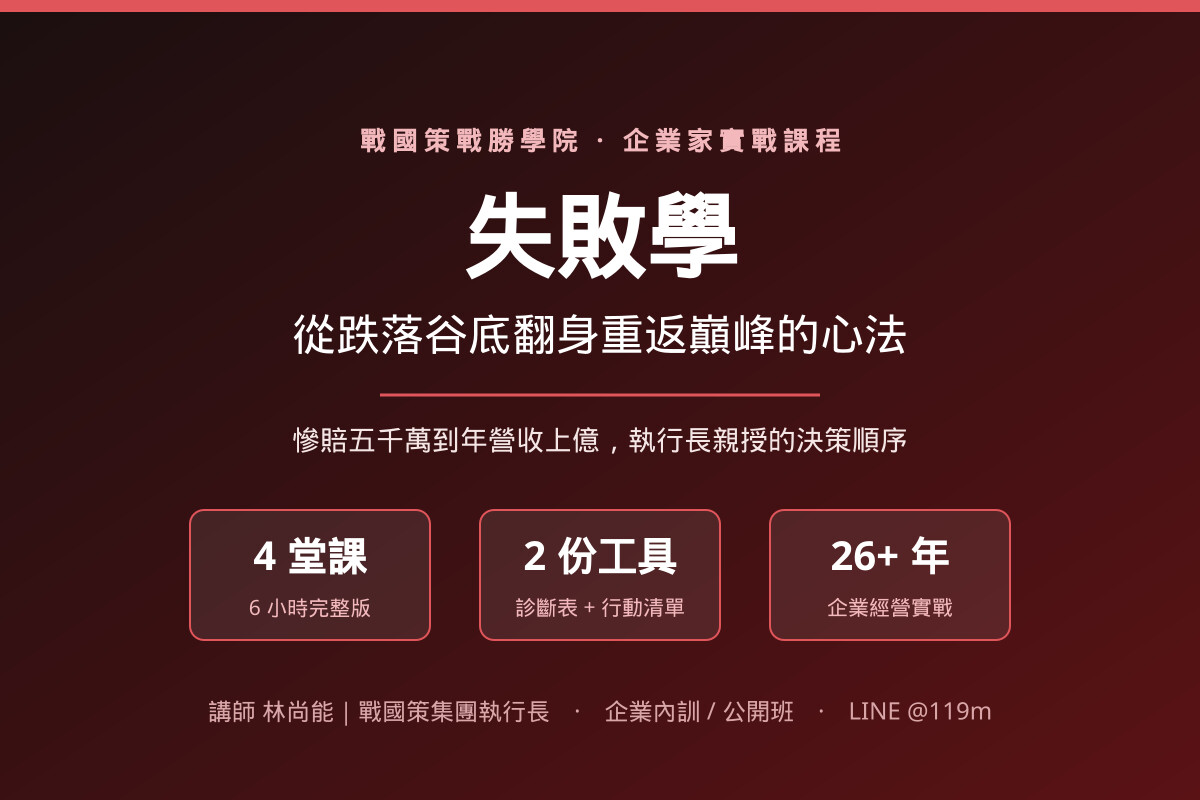 失敗學課程：從跌落谷底翻身重返巔峰的心法，戰國策戰勝學院企業家實戰課程