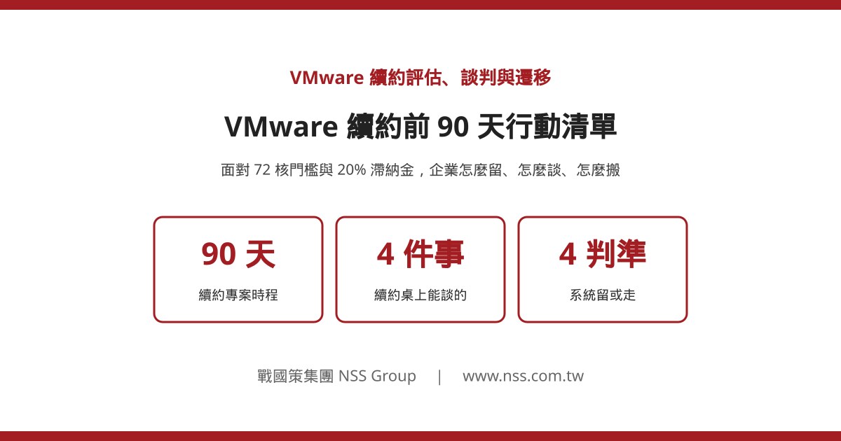 VMware 續約前 90 天行動清單：面對 72 核門檻與 20% 滯納金的評估、談判與遷移策略